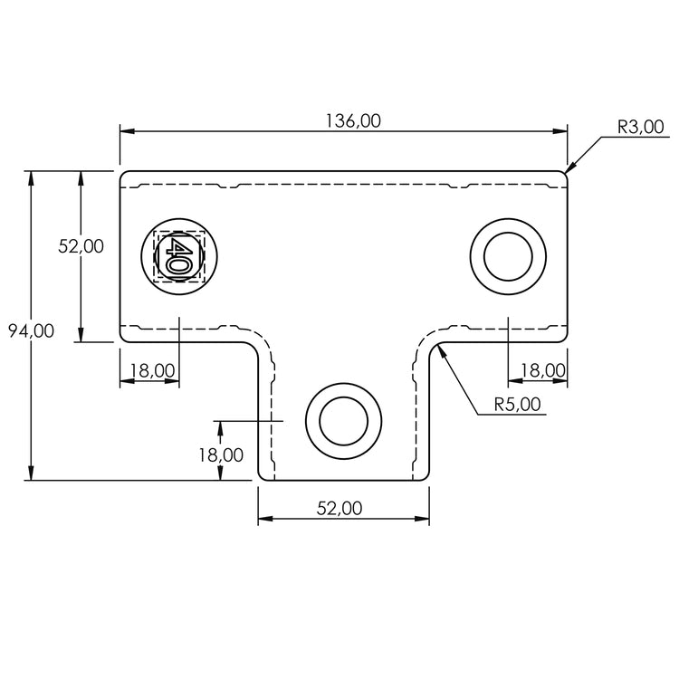 T-Stück lang 40 mm quadratisch