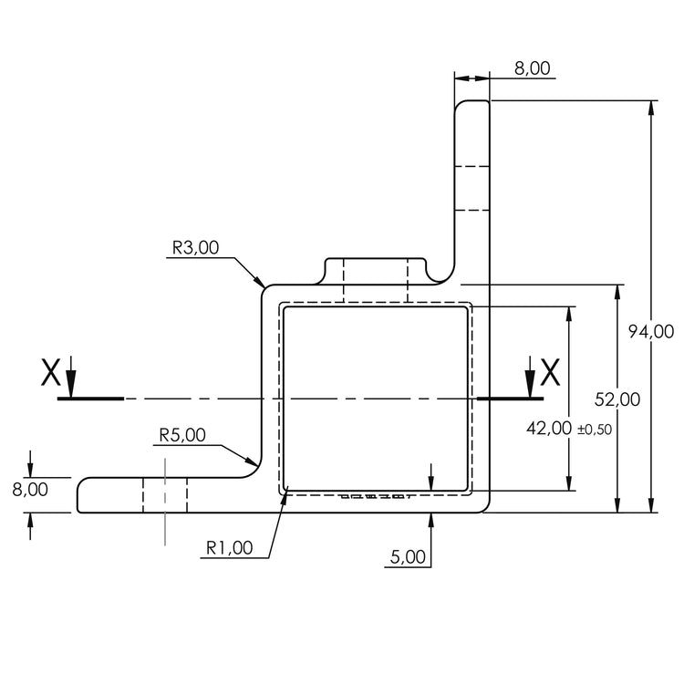 Ösenteil mit Doppellasche 90º 40 mm quadratisch