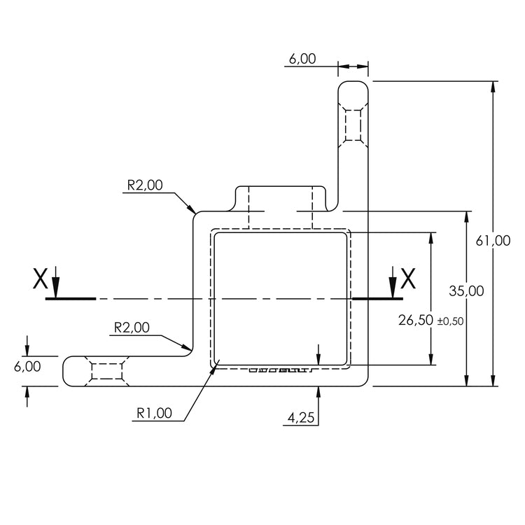 Ösenteil mit Doppellasche 90° 25 mm quadratisch