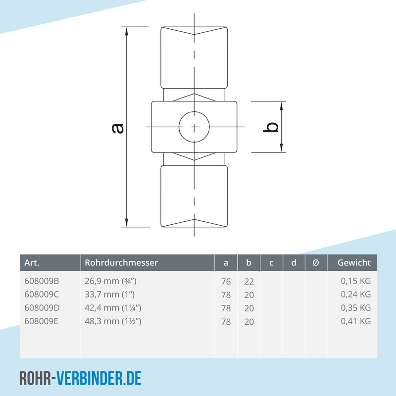 Verbindungsstück innen 42,4 mm | technische Zeichnung | Rohrverbinder | Schnelle Lieferung | Rohr-verbinder.de