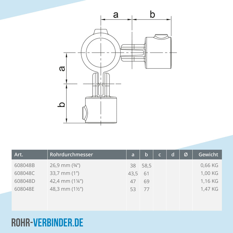 Gelenkstück 90º doppelt 42,4 mm | technische Zeichnung | Rohrverbinder | Schnelle Lieferung | Rohr-verbinder.de