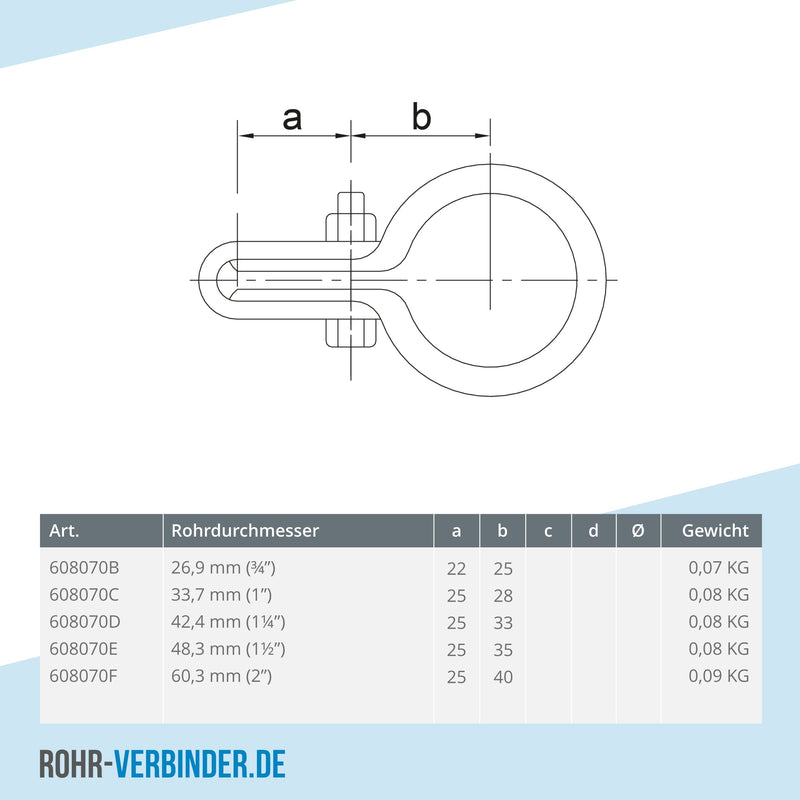 Gitterhalter einfach 42,4 mm | technische Zeichnung | Rohrverbinder | Schnelle Lieferung | Rohr-verbinder.de