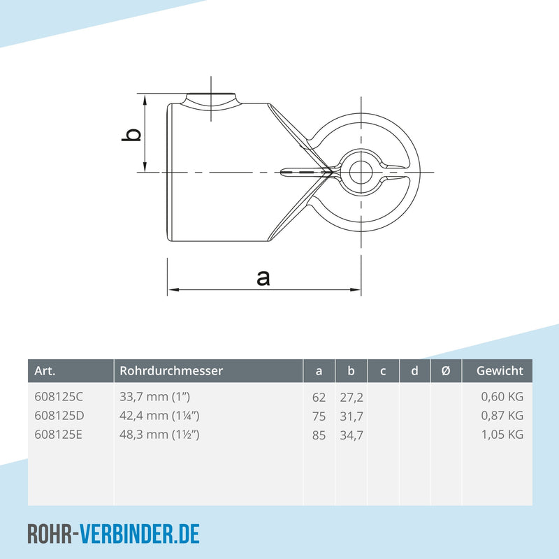 Eckstück verstellbar 33,7 mm | technische Zeichnung | Rohrverbinder | Schnelle Lieferung | Rohr-verbinder.de